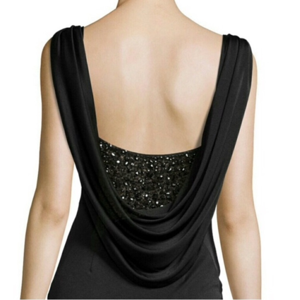 Monique Lhuillier Black Draped Back Sequin Detail Dress
